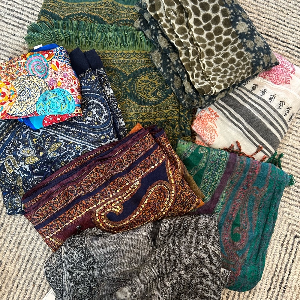 Mixed Pattern Scarf Bundle Boho Wrap Paisley & Fl… - image 2